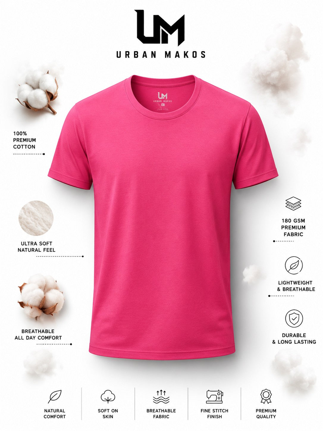 Urban Makos Essential Round Neck Tee - Rani Rose