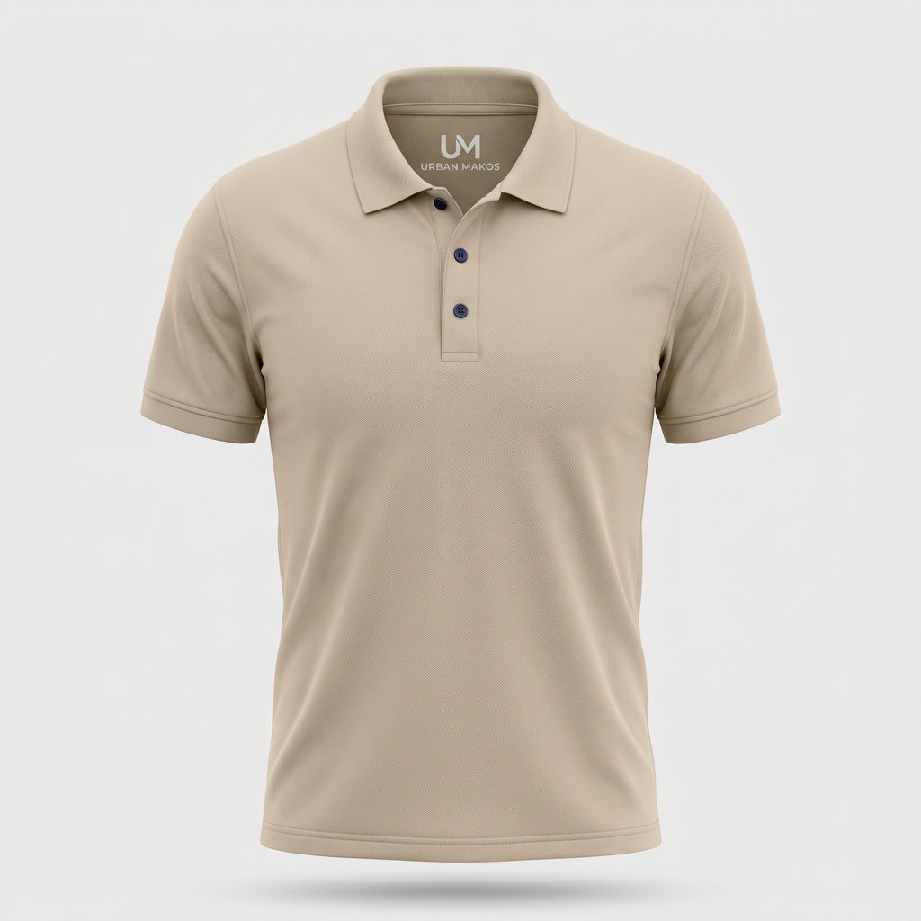 Urban Makos Beige classic polo studio view