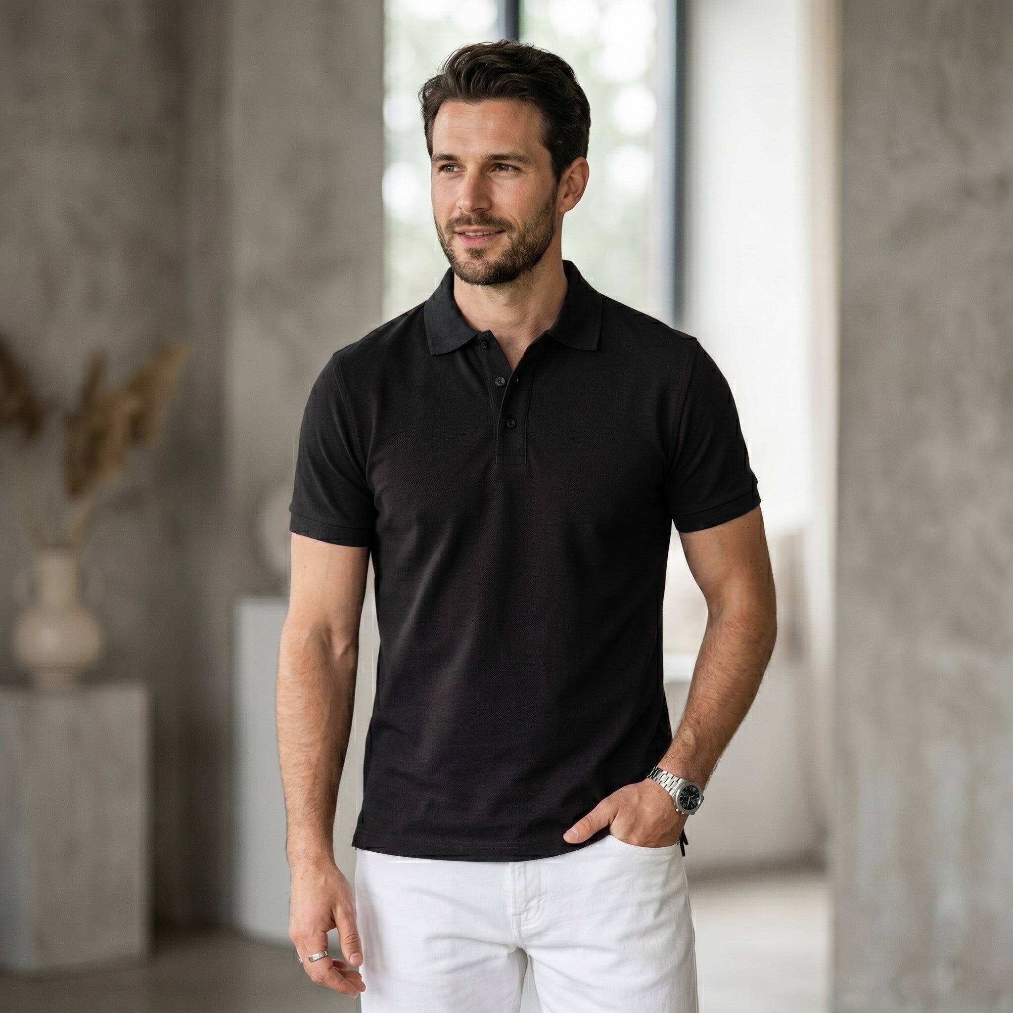Urban Makos Black classic polo front view