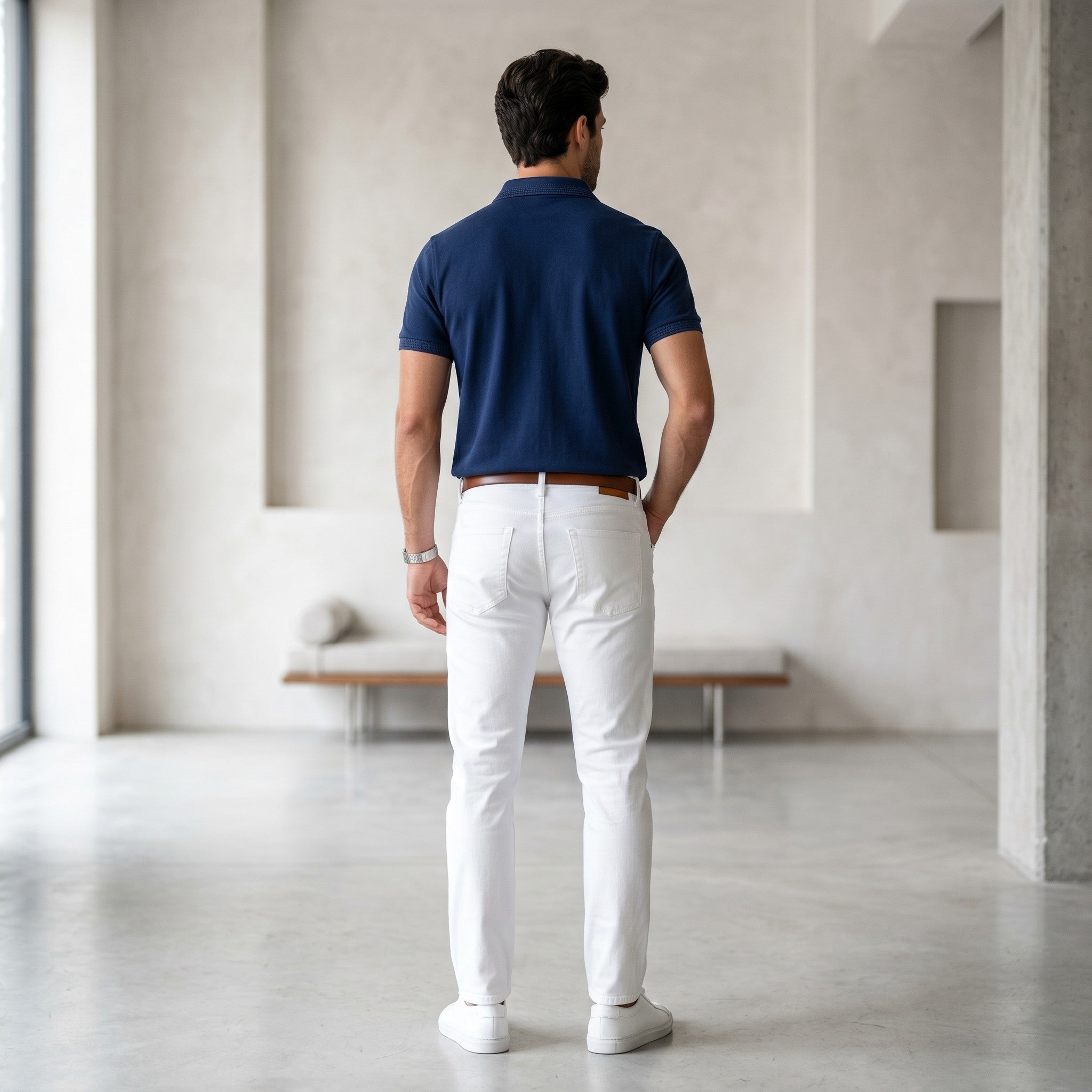 Urban Makos Navy Blue classic polo back view