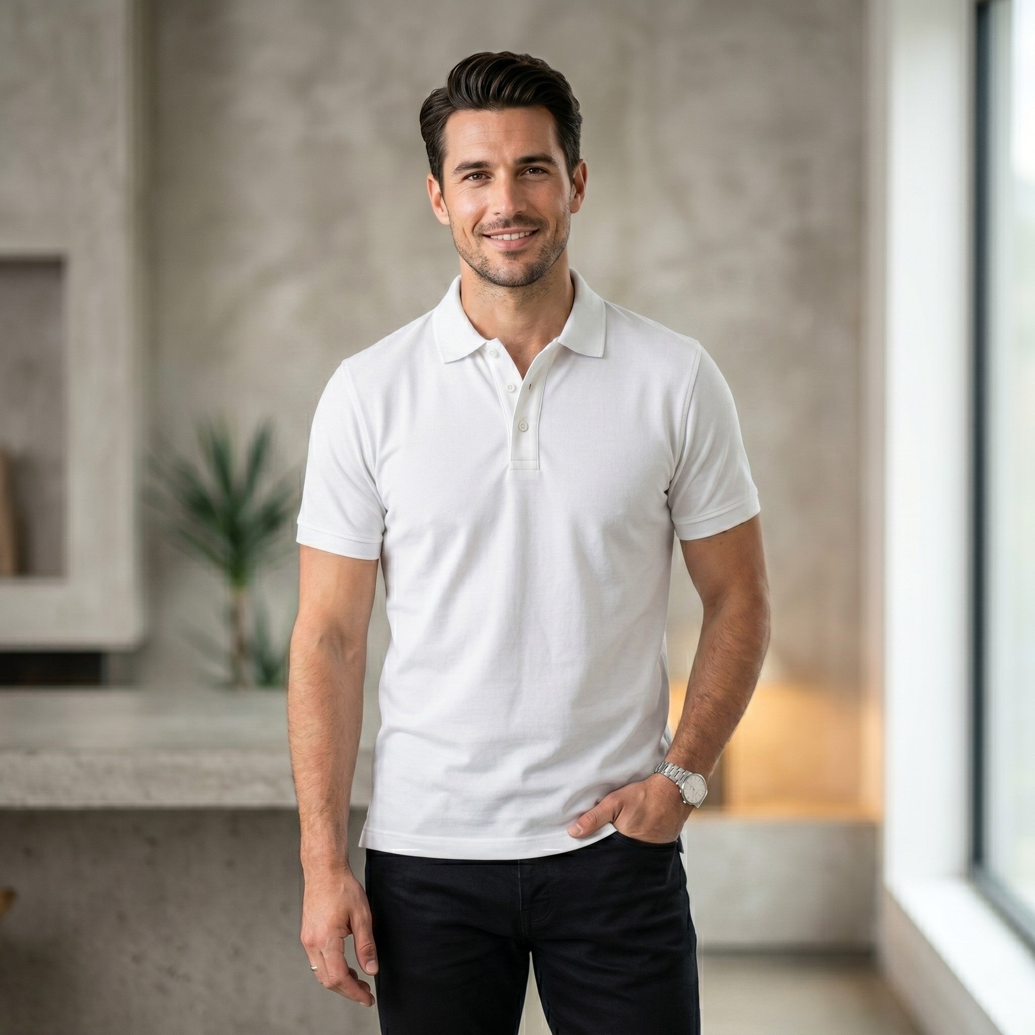 Urban Makos White classic polo front view