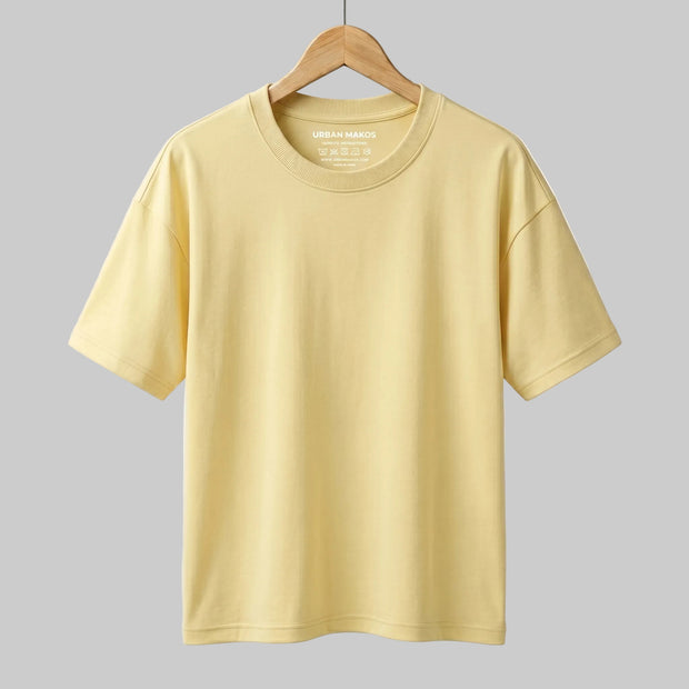 Urban Makos Oversized  French Terry Cotton T-Shirt - Butter Yellow