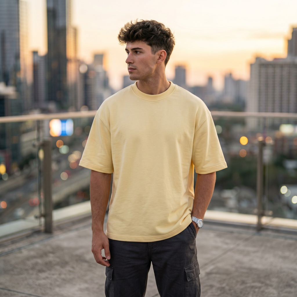 Urban Makos Butter Yellow oversized t-shirt front view