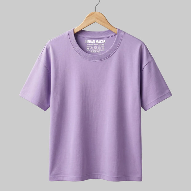 Urban Makos Oversized  French Terry Cotton T-Shirt - Lavender
