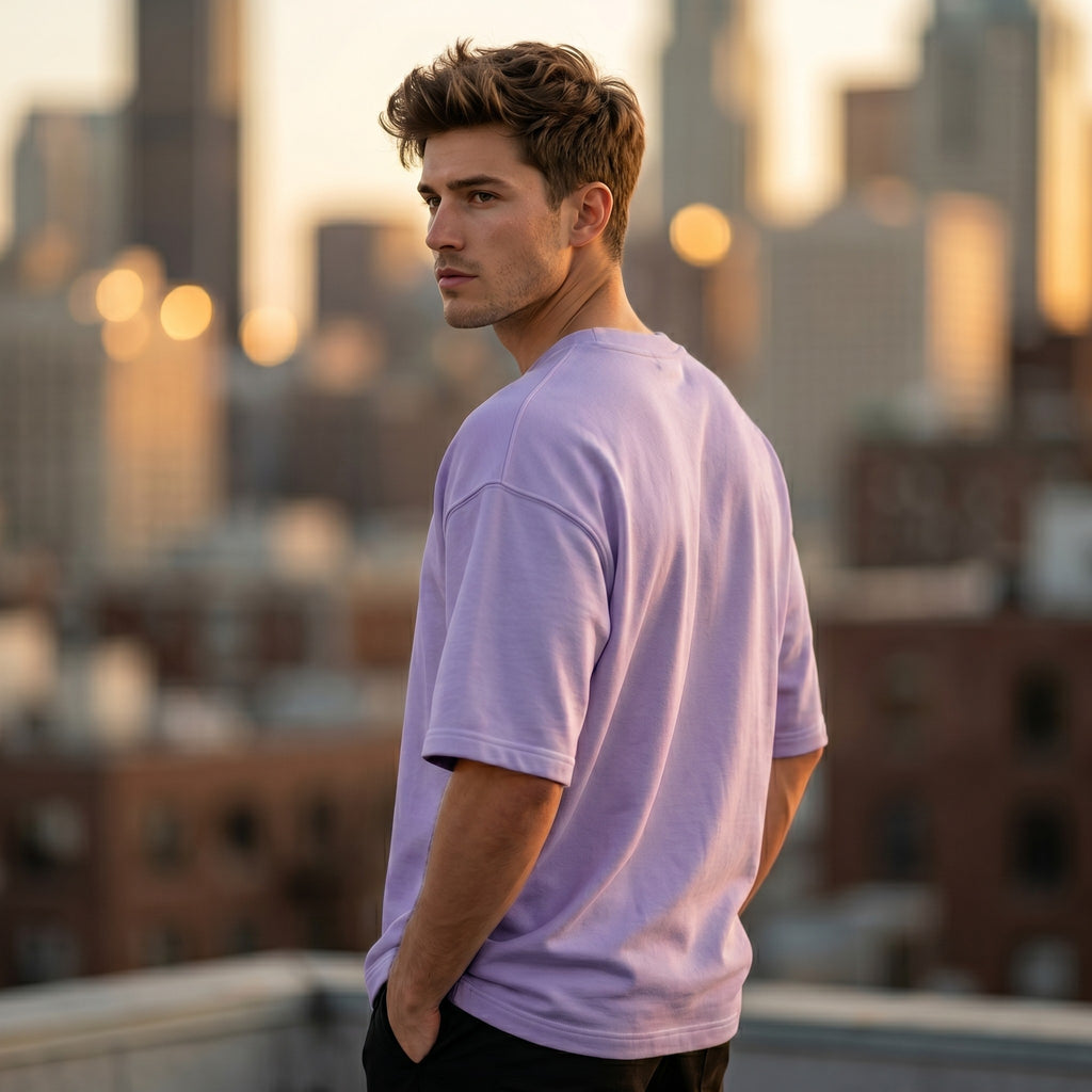 Urban Makos Lavender oversized t-shirt side view