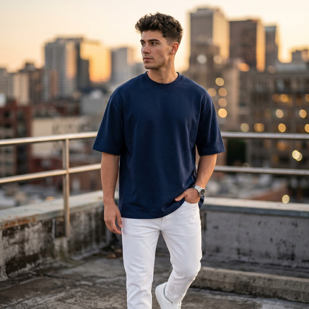 Urban Makos Navy Blue oversized t-shirt front view