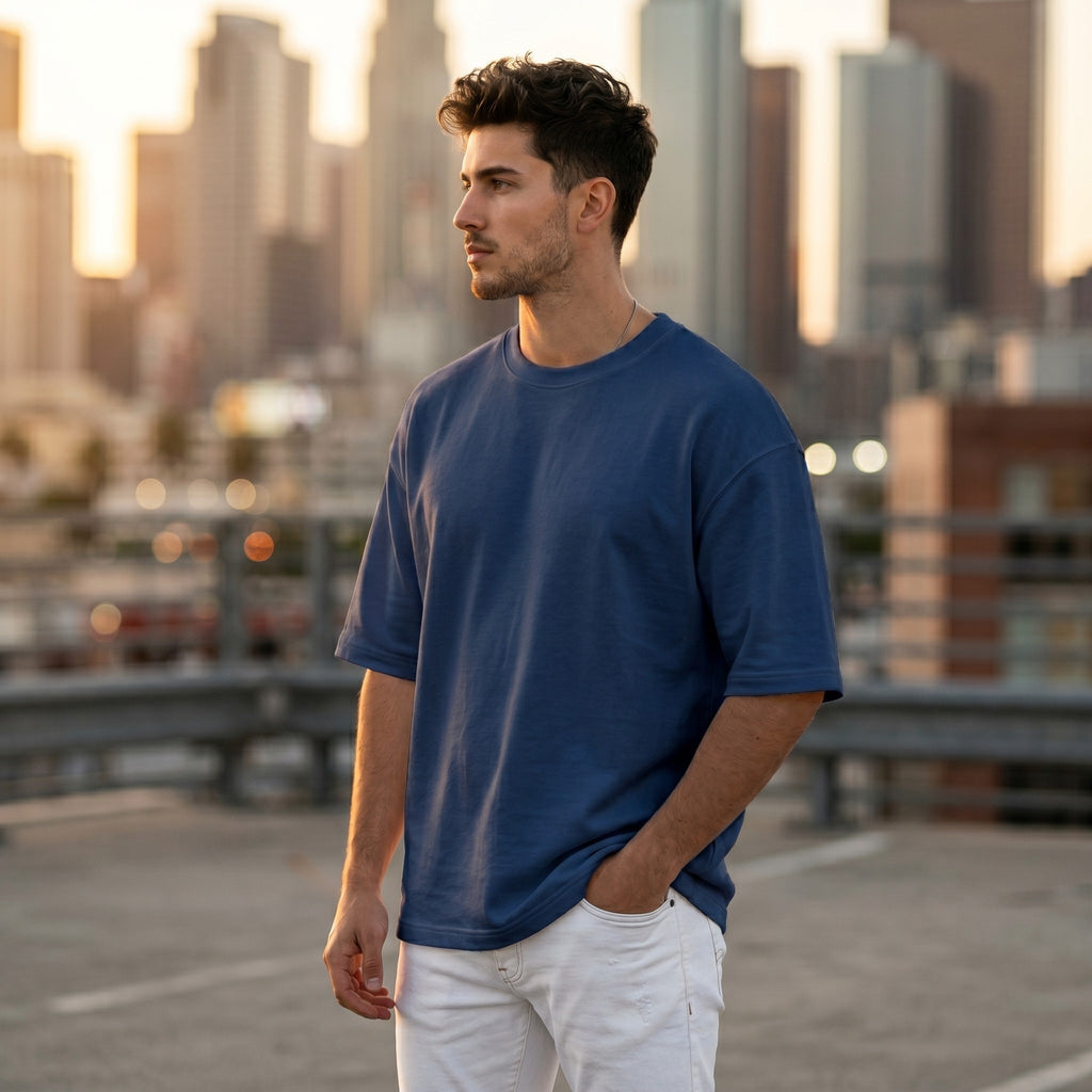 Urban Makos Navy Blue oversized t-shirt side view