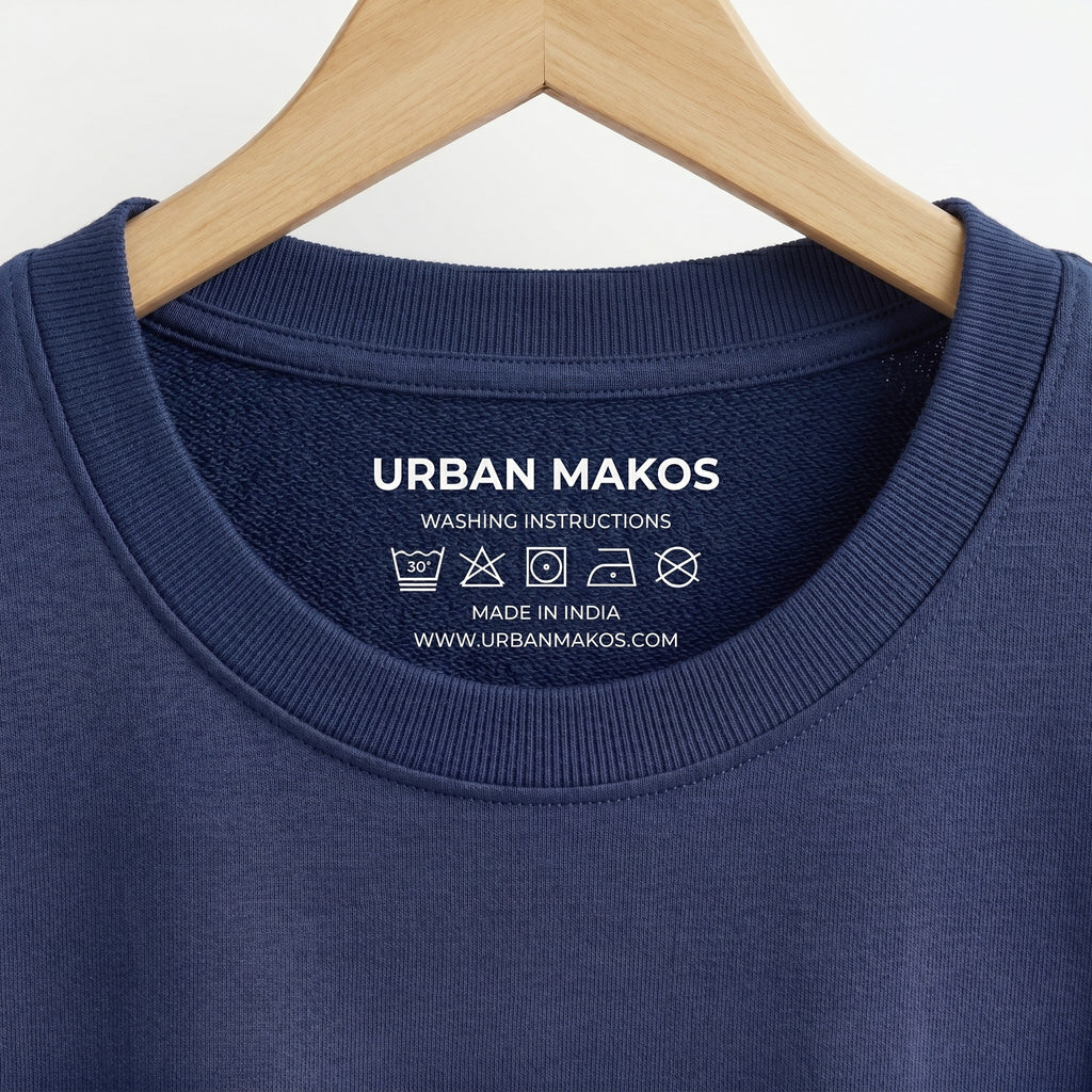 Urban Makos Navy Blue oversized t-shirt neck detail
