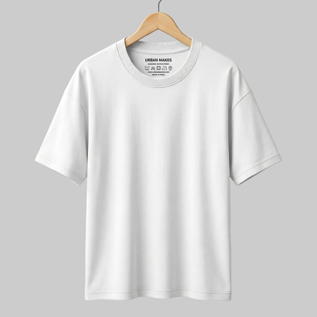 Urban Makos Oversized  French Terry Cotton T-Shirt - White