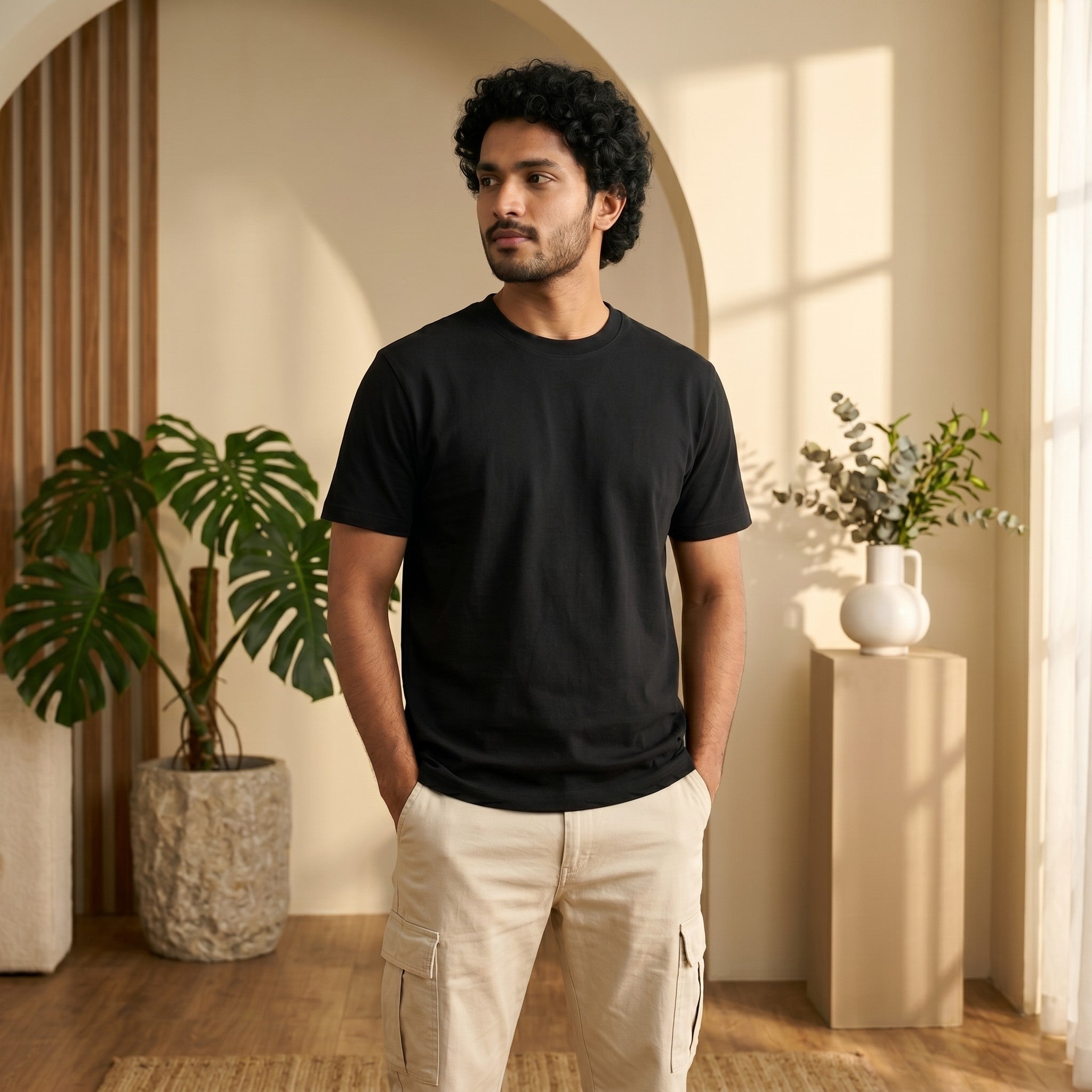 Urban Makos Black round neck tee front view
