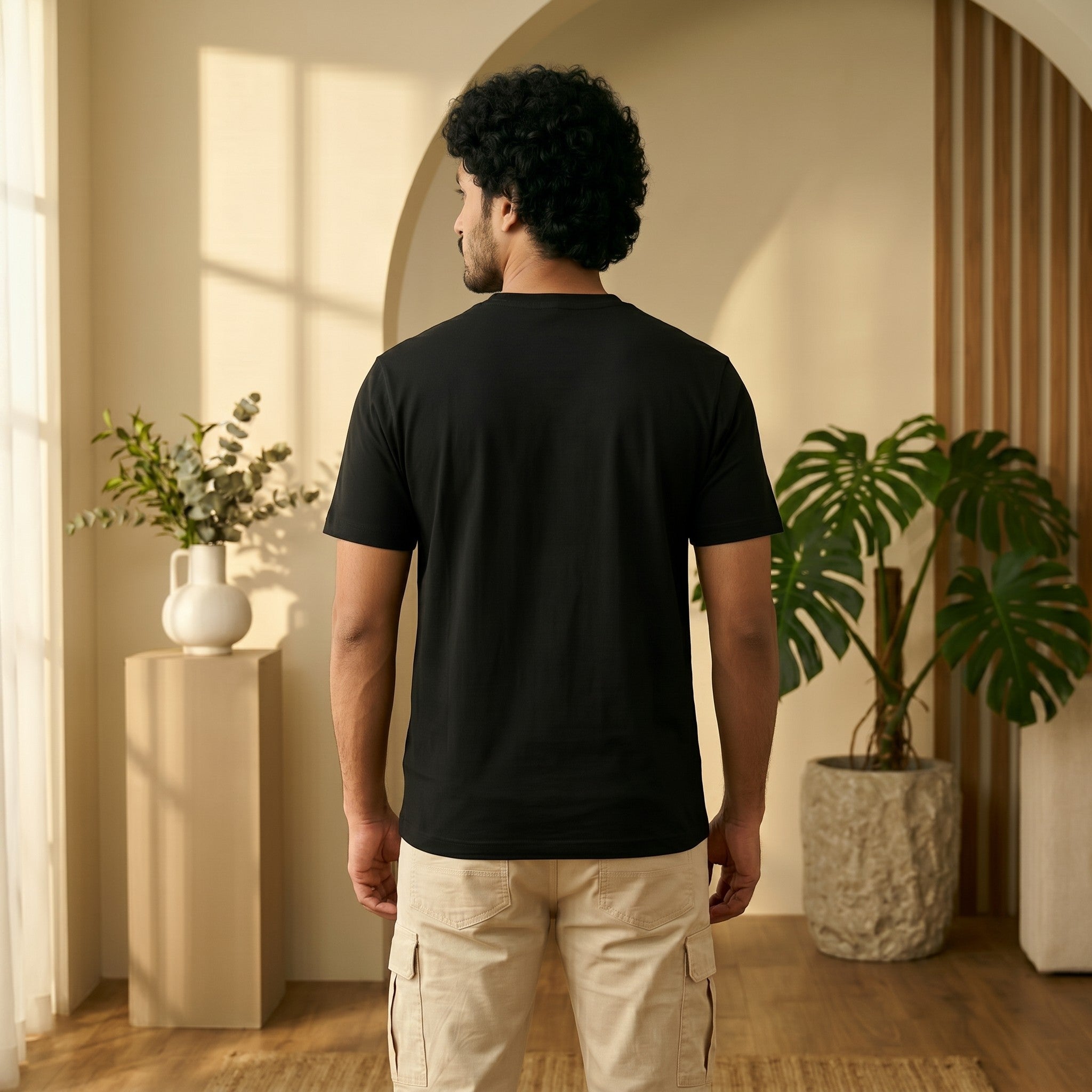 Urban Makos Black round neck tee back view