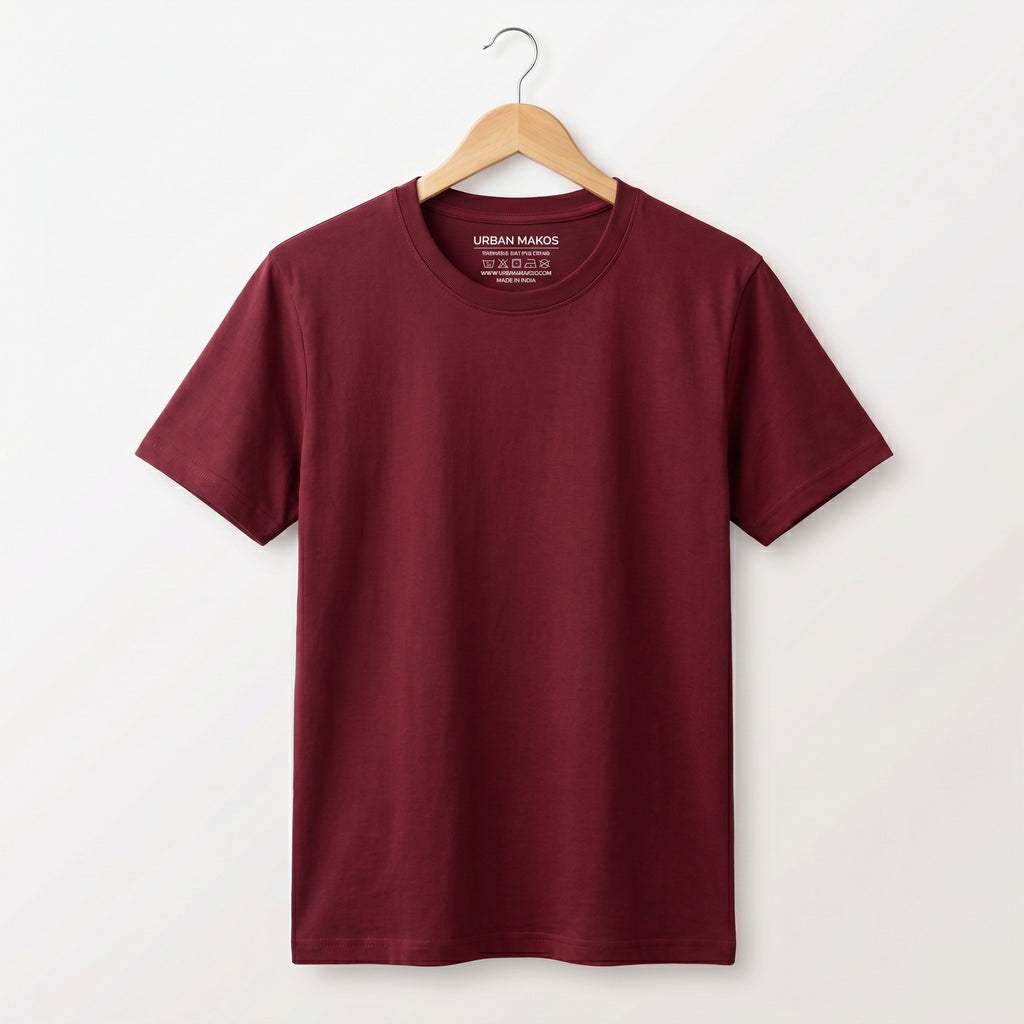 Urban Makos Essential Round Neck Tee in Maroon