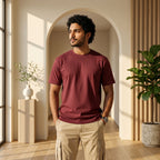 Urban Makos Maroon round neck tee front view