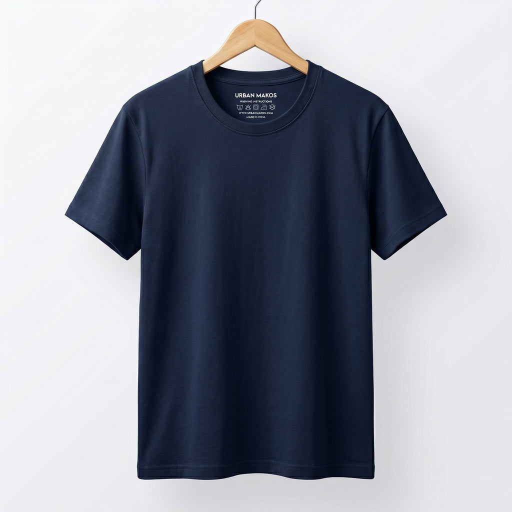 Urban Makos Essential Round Neck Tee in Navy Blue