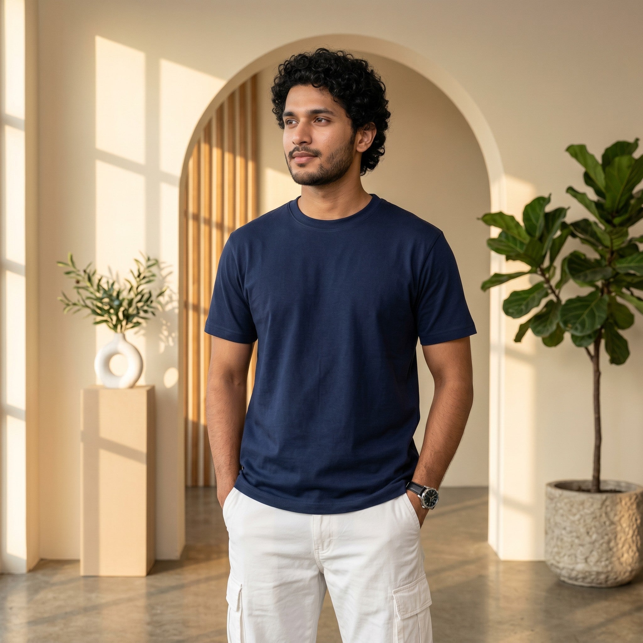 Urban Makos Navy Blue round neck tee front view