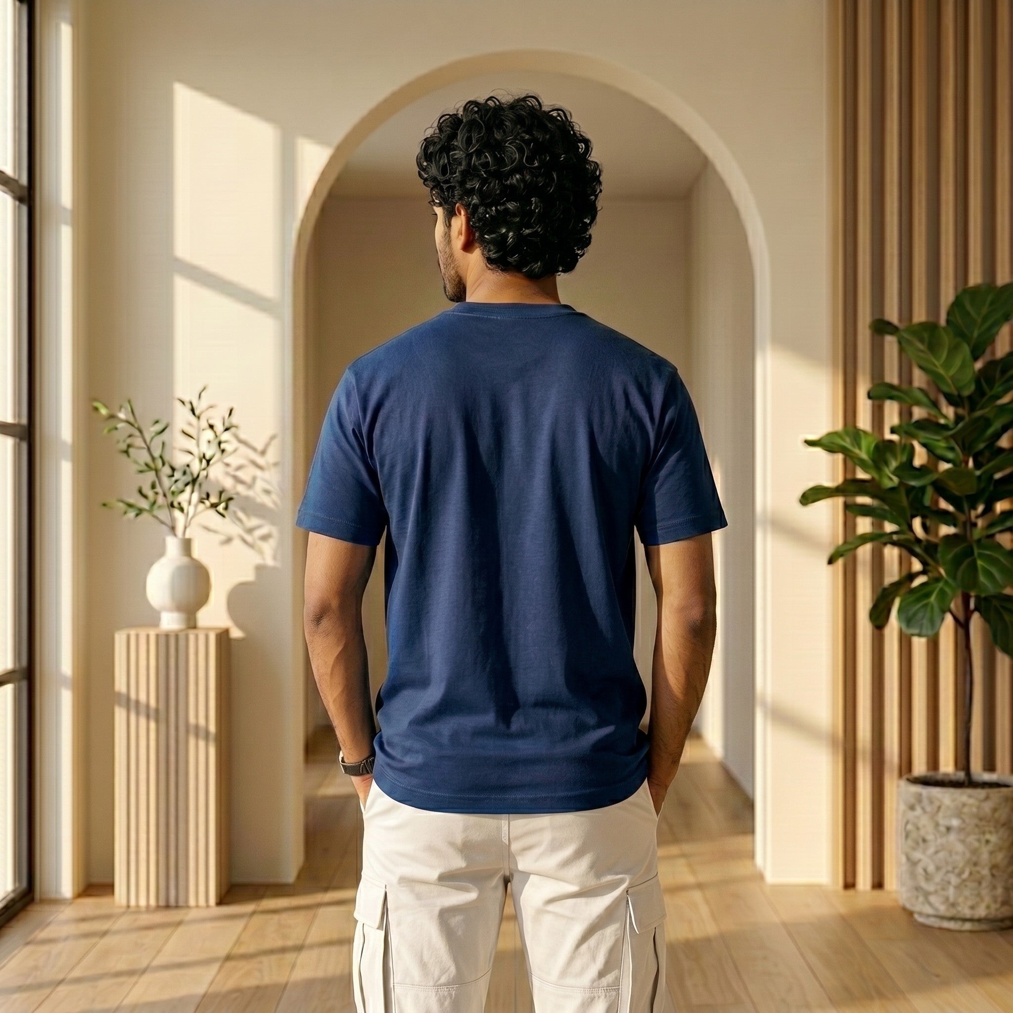 Urban Makos Navy Blue round neck tee back view