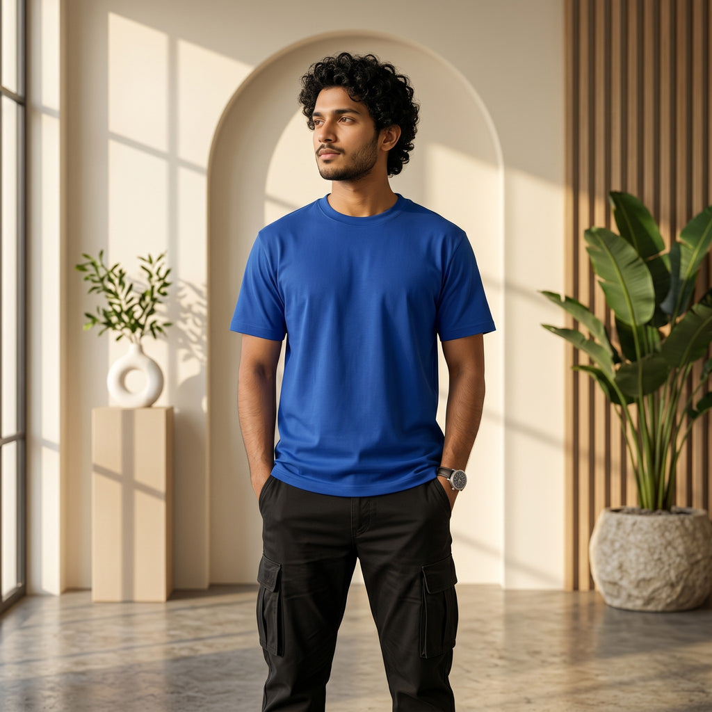 Urban Makos Royal Blue round neck tee front view