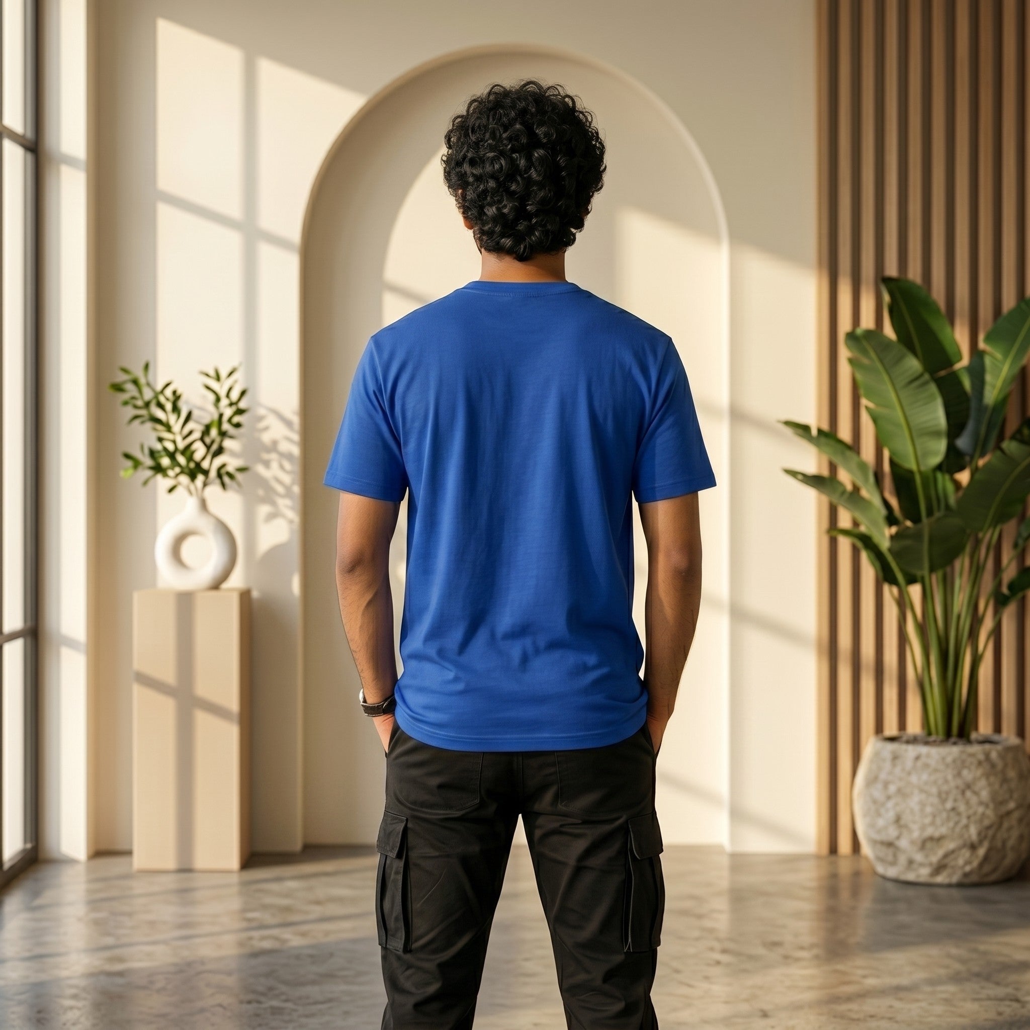 Urban Makos Royal Blue round neck tee back view