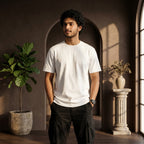 Urban Makos White round neck tee front view
