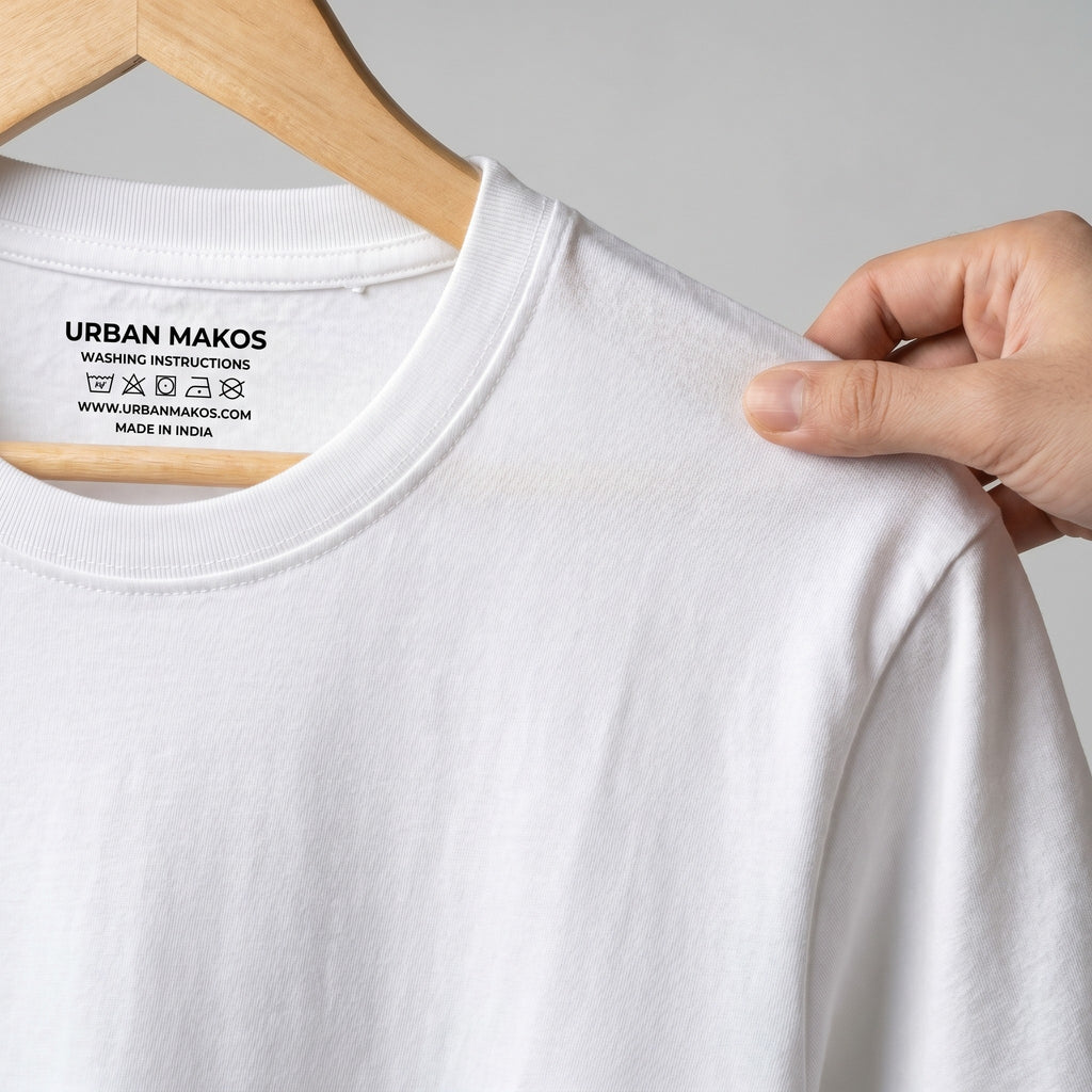 Urban Makos White round neck neck fabric detail